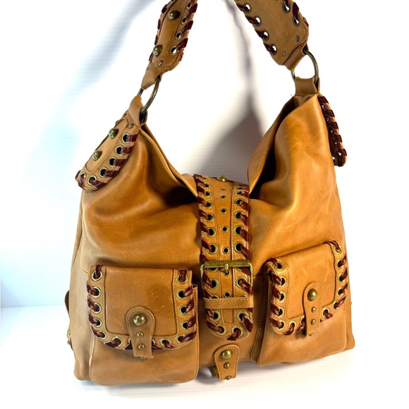 Betsey Johnson Tan Hobo Bag with Brass Accents